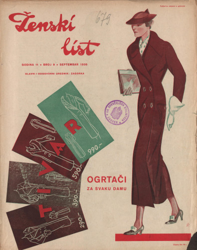 Ženski list   : za modu, zabavu i kućanstvo : 11, 9(1935)  / [glavni i odgovorni urednik [Marija Jurić] Zagorka].
