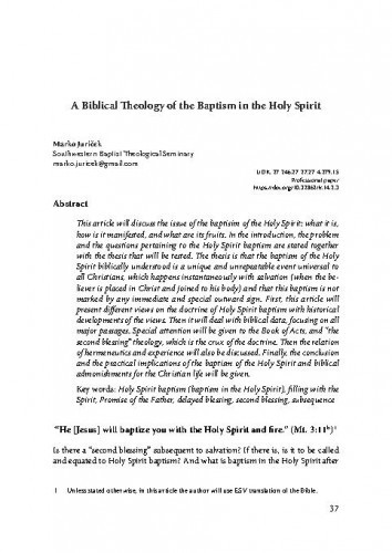 A biblical theology of the baptism in the Holy Spirit / Marko Juriček.