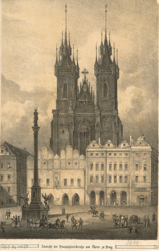 Ansicht der Hauptpfarrkirche am Thein zu Prag. 