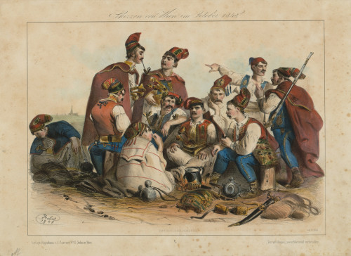 Skizzen von Wien im October 1848 : Seressaner-Gruppe / [Carl] Goebel.