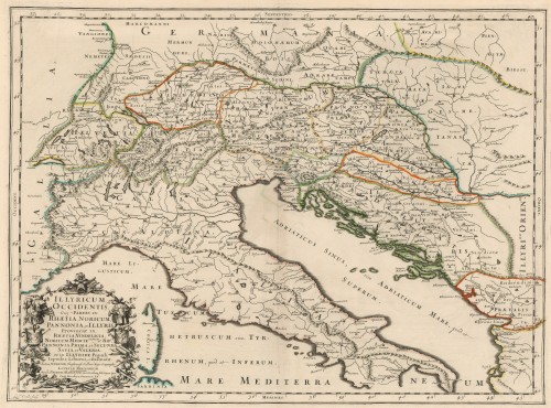 Illyricum occidentis, cujus partes IV. Rhaetia, Noricum, Pannonia et Illyris ... / autore N. Nicolas Sanson ; F. Bertin sculpsit.