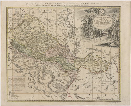 Tabula geographica exhibens regnum Sclavoniae = Carte du Royaume d'Esclavonie : cum Syrmii ducatu / ex mappa grandiori desumta et in lucem edita ab Homannianis heredibus