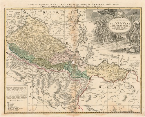 Tabula geographica exhibens regnum Sclavoniae = Carte du Royaume d'Esclavonie : cum Syrmii ducatu / ex mappa grandiori desumta et in lucem edita ab Homannianis heredibus.