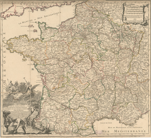 Carte des postes de France  : dressée par les ordres et dediée a monsg. Etienne Francois... / par serviteur Jean Baptiste Jaillot