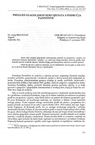 Pregled glagoljskih dokumenata s područja Pazinštine / Josip Bratulić