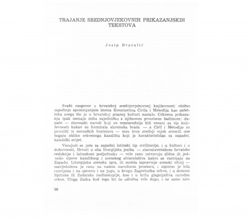 Trajanje srednjovjekovnih prikazanjskih tekstova  Josip Bratulić