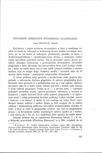 Povijesne odrednice istarskog glagolizma  Josip Bratulić