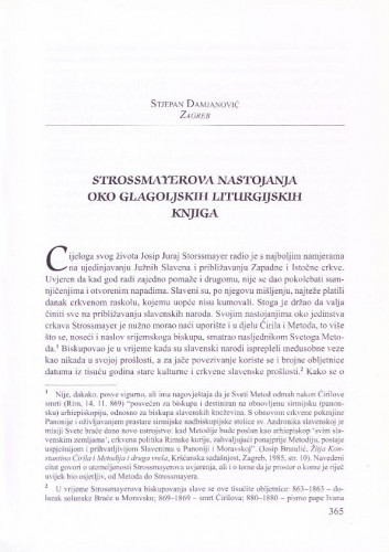 Strossmayerova nastojanja oko glagoljskih liturgijskih knjiga  Stjepan Damjanović