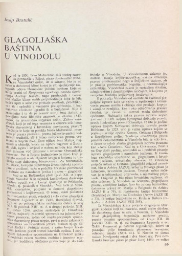 Glagoljaška baština u Vinodolu =  The glagoliitic heritage in Vinodol  Josip Bratulić