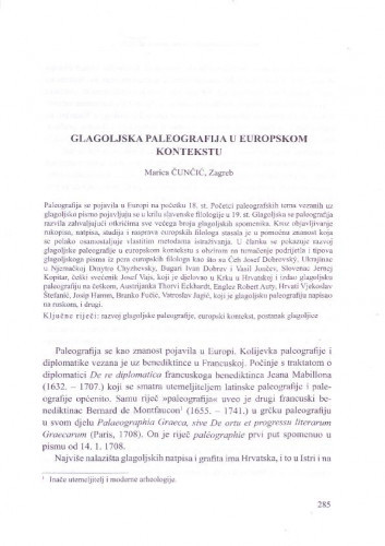 Glagoljska paleografija u europskom kontekstu  Marica Čunčić