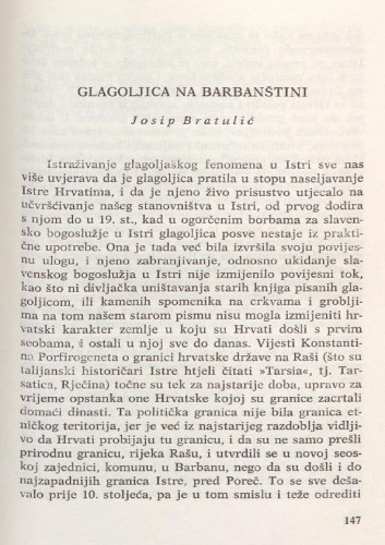 Glagoljica na Barbanštini  Josip Bratulić