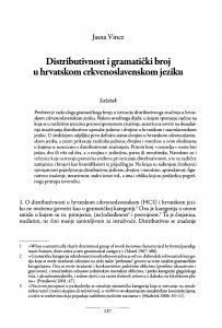 Distributivnost i gramatički broj u hrvatskom crkvenoslavenskom jeziku  Jasna Vince