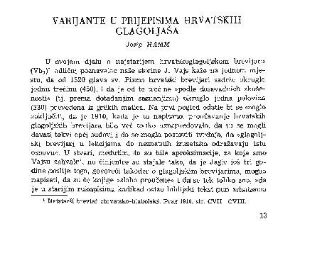 Varijante u prijepisima hrvatskih glagoljaša  Josip Hamm