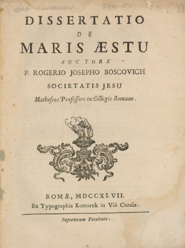 Objava djela Dissertatio de maris aestu auctore p. Rogerio Josepho Boscovich …