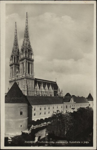 Zagreb : Nadlaiskupska rezidencija Katedrala s juga.