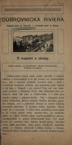 Dubrovnická riviera : s mapami a obrazy / napsal A. Vučetić ; přeložil A. Klaus.
