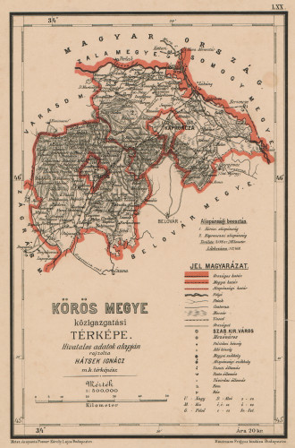 Körös Megye   : közigazgatási térképe  / rajzolta Hatsek Ignacz.