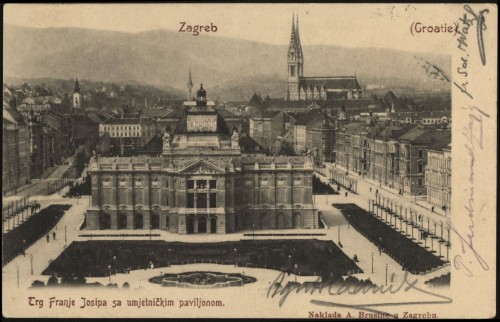 Zagreb (Croatie) : Trg Franje Josipa s umjetničkim paviljonom.