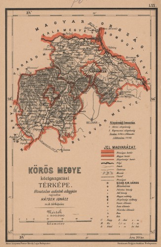 Körös Megye   : közigazgatási térképe  / rajzolta Hatsek Ignacz.