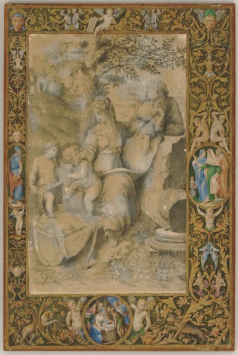 [Ukrasni okvir za crtež Sv. Obitelj ispod hrasta]   / [ukrasni okvir Julije Klović ; crtež pripisan Andrei del Sartu].