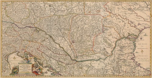 Totius Regni Hungariae et adjacentium regionum tabula   : a.o 1685 ob res bellicas inter Christianos et Turcas  / de novo corecta ac innummeris locis aucta per Nicolaum Visscher.