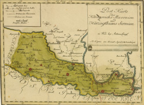 Post Karte des Königreichs Slavonien und Herzogthums Sirmien.