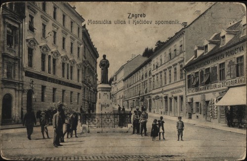 Zagreb : Mesnička ulica i Kačićev spomenik.