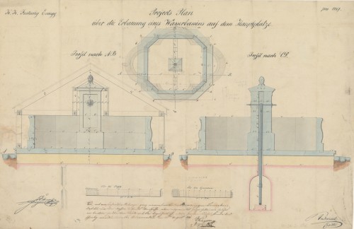 K. K. Festung Essegg. Projects Plan über die Erbauung eines Wasserbassins auf dem Hauptplatze /