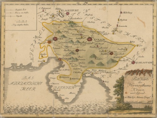 Post Karte des Herrzogthums Krain und Litoral   / gestochen F. Müller.