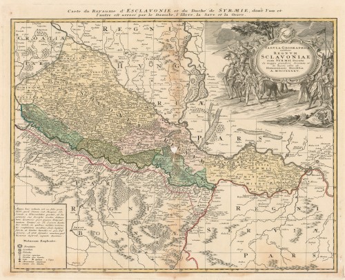 Tabula geographica exhibens regnum Sclavoniae   : cum Syrmii ducatu  / ex mappa grandiori desumta et in lucem edita ab Homannianis heredibus.