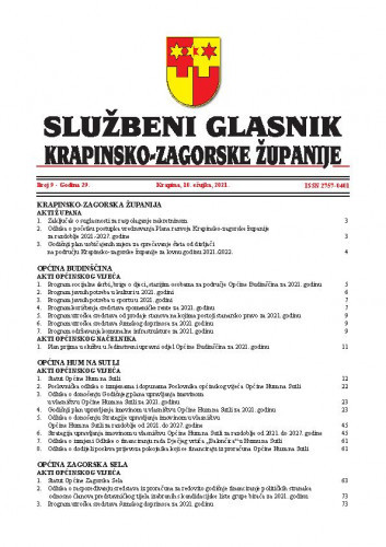 Službeni glasnik Krapinsko-zagorske županije : 29,9(2021) / Dubravka Sinković, glavni i odgovorni urednik.