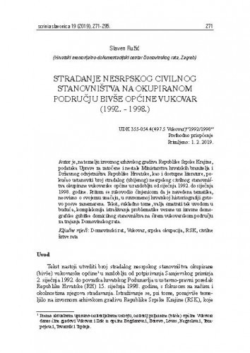 Stradanje nesrpskog civilnog stanovništva na okupiranom području bivše općine Vukovar (1992.-1998.) / Slaven Ružić.
