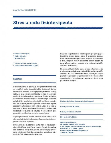 Stres u radu fizioterapeuta / Aleksandra Kraljević, Melita Rukavina, Nikolino Žura.