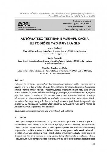 Automatsko testiranje web-aplikacija uz podršku web-drivera Geb / Mario Petković, Sanja Čandrlić, Martina Ašenbrener Katić.