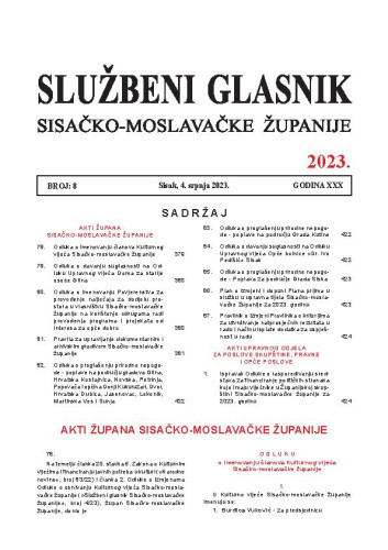 Službeni glasnik Sisačko-moslavačke županije : 30,8(2023)  / glavni i odgovorni urednik Branka Šimanović.