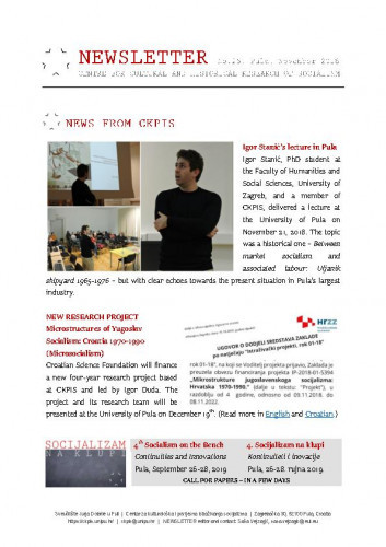 Newsletter : 25(2018) / Centre for Cultural and Historical Research of Socialism = Centar za kultorološka i povijesna istraživanja socijalizma ; editor Saša Vejzagić.