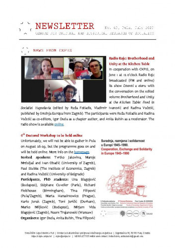 Newsletter : 45(2020) / Centre for Cultural and Historical Research of Socialism = Centar za kultorološka i povijesna istraživanja socijalizma ; editor Anita Buhin.