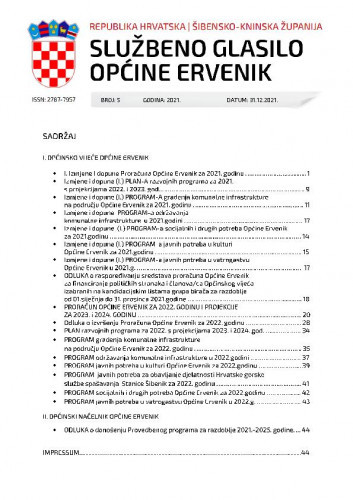 Službeno glasilo Općine Ervenik : 5(2021) / glavni i odgovorni urednik Predrag Burza.