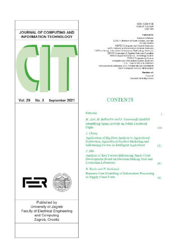 Journal of computing and information technology :  CIT : 29,3(2021) / editor-in-chief Vlado Glavinić