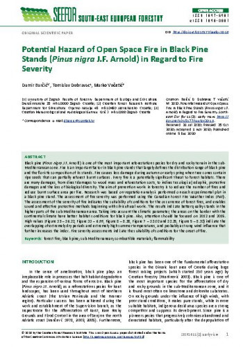 Potential hazard of open space fire in black pine stands (Pinus nigra J.F. Arnold) in regard to fire severity / Damir Barčić, Tomislav Dubravac, Marko Vučetić.
