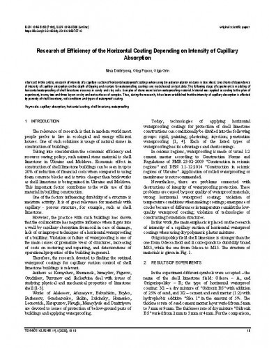 Research of efficiency of the horizontal coating depending on intensity of capillary absorption / Nina Dmitriyeva, Oleg Popov, Olga Grin.