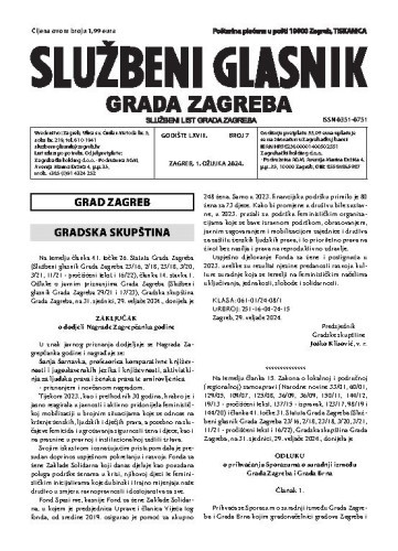 Službeni glasnik grada Zagreba : 68,7(2024)  / glavna urednica Mirjana Lichtner Kristić.