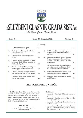 Službeni glasnik Grada Siska  : službeno glasilo Grada Siska : 2,16(2023) / uredništvo Gordana Karapandža Prica ... [et al.].
