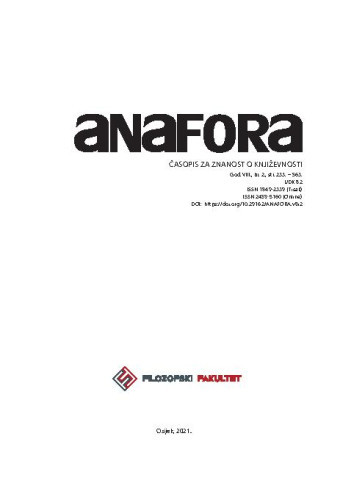 Anafora  : časopis za znanost o književnosti = [academic literary journal] : 8,2(2021) / glavni i odgovorni urednik, editor-in-chief Ružica Pšihistal.