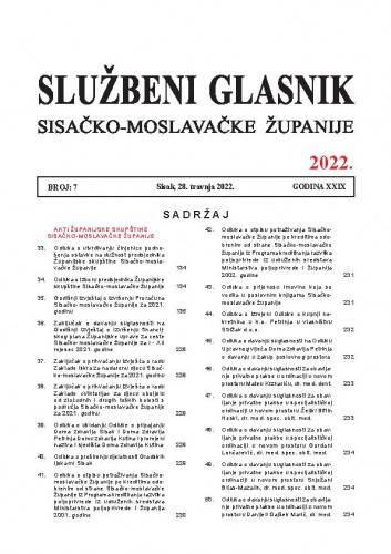 Službeni glasnik Sisačko-moslavačke županije : 29,7(2022) / glavni i odgovorni urednik Branka Šimanović.