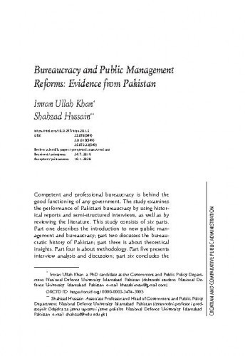 Bureaucracy and public management reforms : evidence from Pakistan / Imran Ullah Khan, Shahzad Hussain.