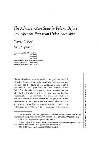 The administrative state in Poland before and after the European Union accession / Dorota Dabek, Jerzy Supernat.