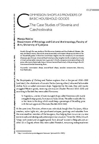 Commission shops as providers of basic household goods : the case studies of Slovenia and Czechoslovakia / Mateja Habinc.