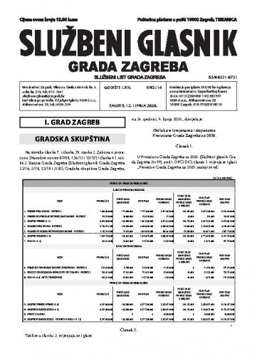 Službeni glasnik grada Zagreba : 64,14(2020) / glavna urednica Mirjana Lichtner Kristić.