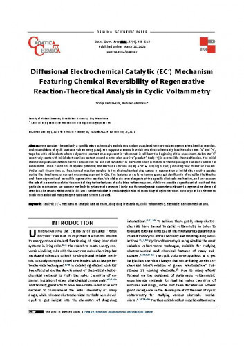 Diffusional Electrochemical Catalytic (EC') mechanism featuring chemical reversibility of regenerative reaction-theoretical analysis in cyclic coltammetry / Sofija Petkovska, Rubin Gulaboski.